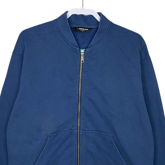 American Giant Jacket Mens M Blue Fleece Bomber Full Zip Heavy Pockets NEW - Picture 6 of 13
